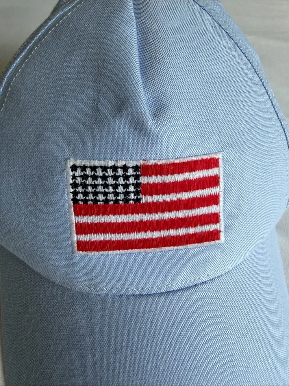 NWT Janie and Jack American Flag Embroidery Light Blue Oxford Baseball Cap